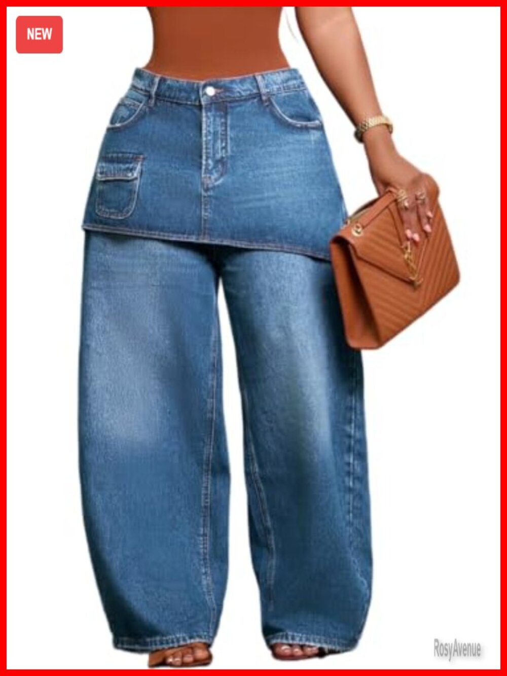 Tcremisa Women's Baggy Cargo Jeans Wide Leg Skirt Overlay Denim Pants
